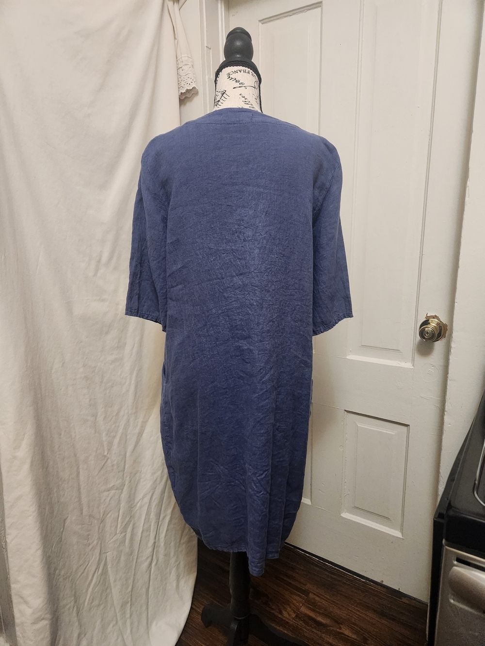 WoolOvers 100% Linen Relaxed Tunic Pocket Dress Blue Size 8 EUC - Picture 10 of 10